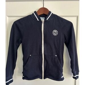 Jacadi Paris Kids Bomber Jacket Size 8/10A Navy Blue White Trim Full‎ Zip